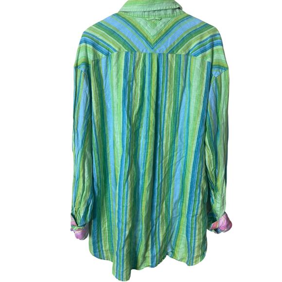 Tommy Hilfiger button-down shirt with a green and blue striped pattern XL D - Picture 5 of 5